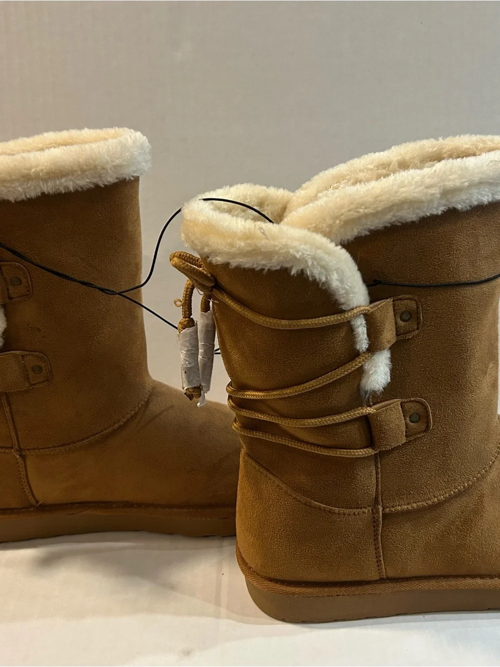 Women's Tan Faux-Suede Winter Boots with Shearling Trim size 11 womens